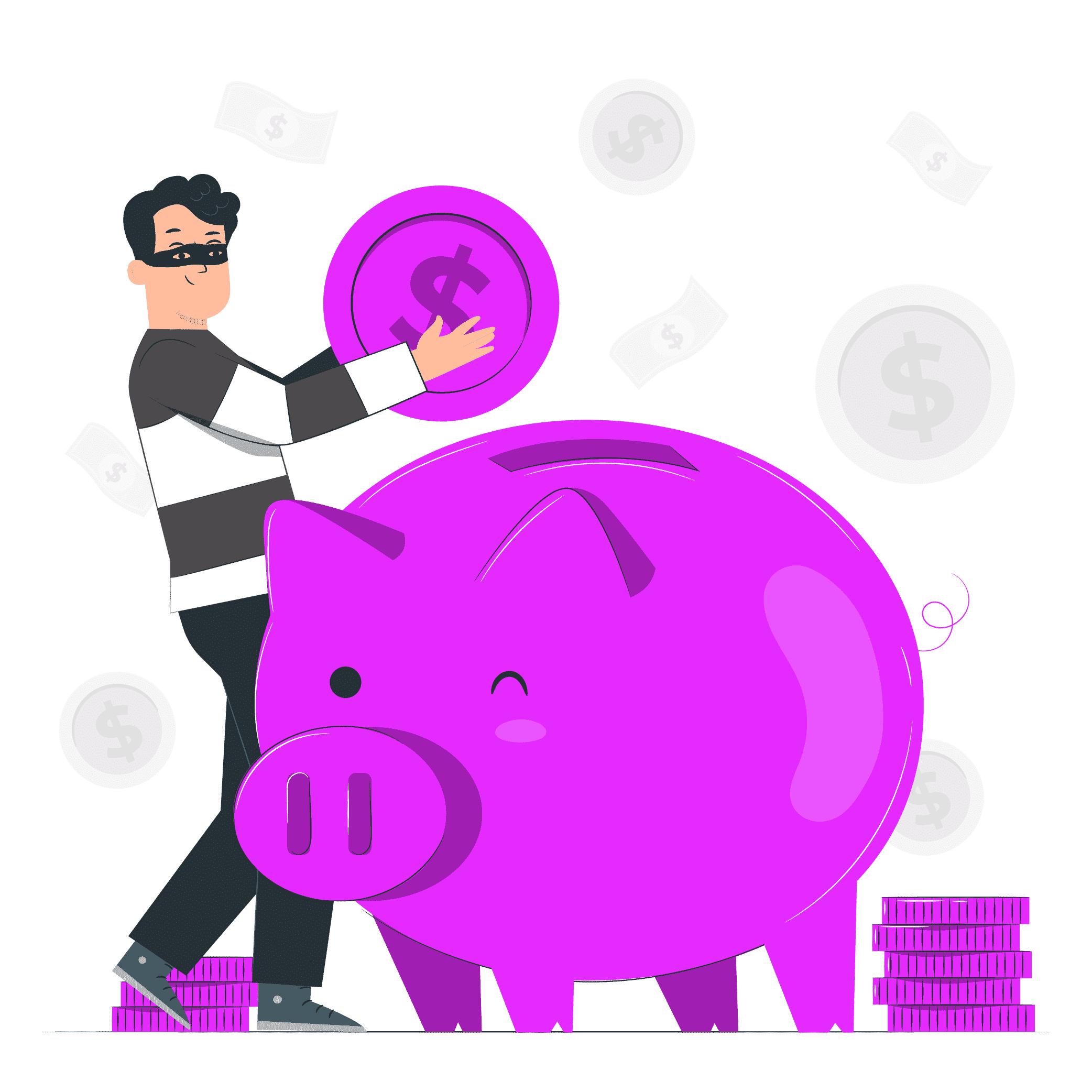 robber putting a coin into a piggy bank