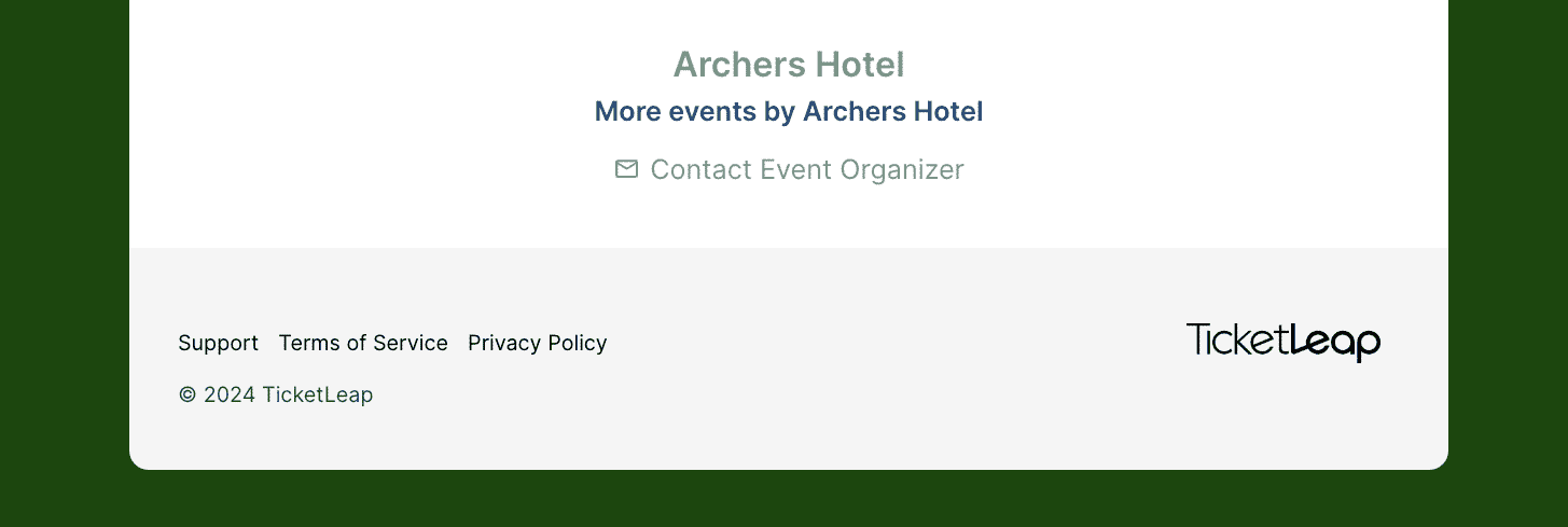 The contact information section at the bottom of an event landing page example