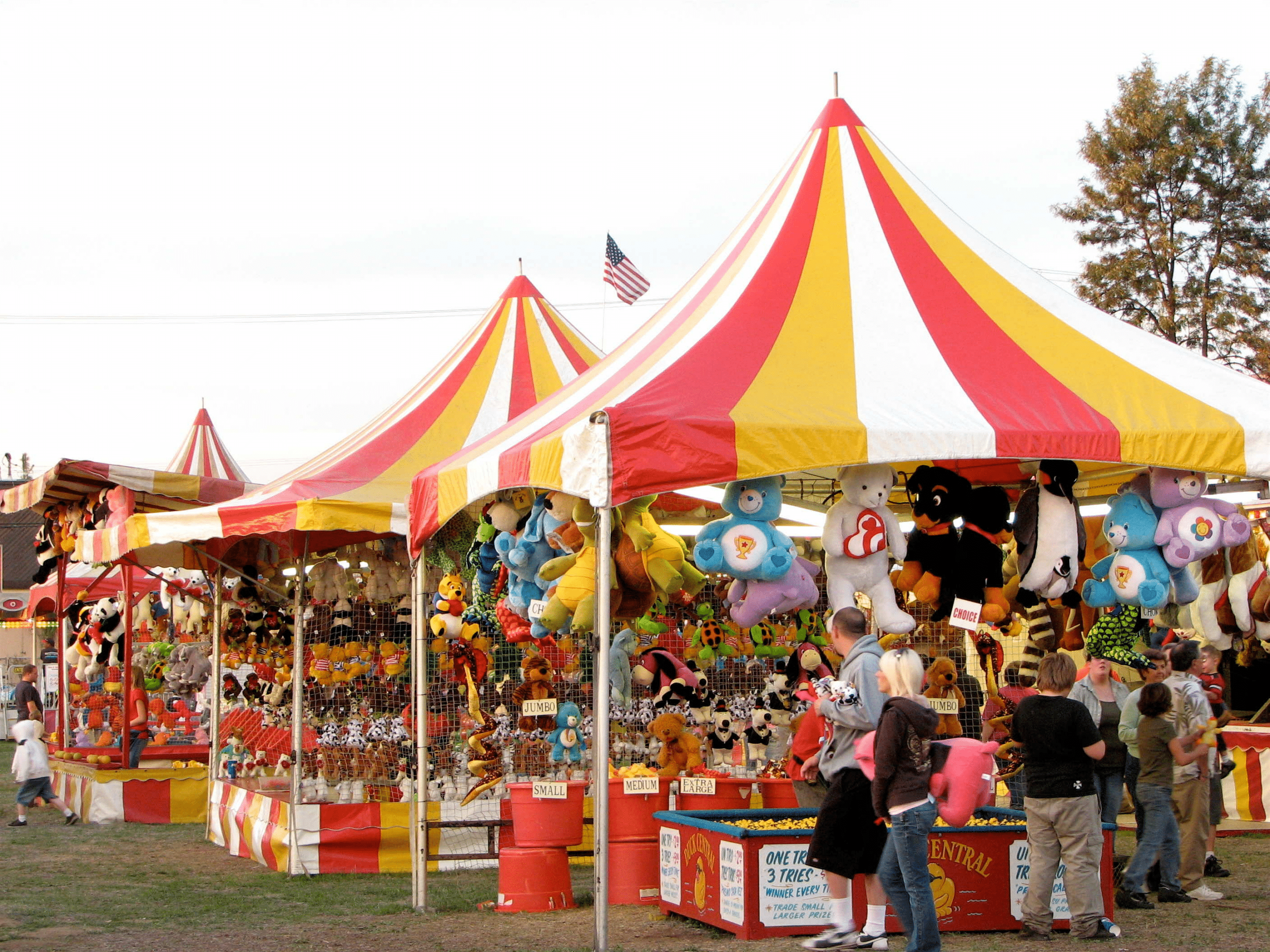 carnival tents full of toys and games