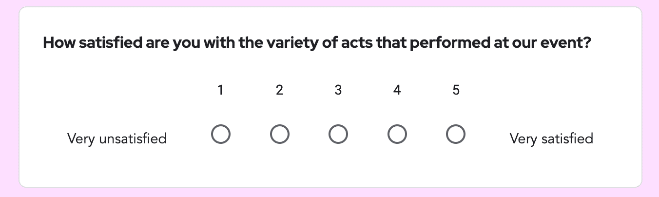 a question of a 1-5 rating scale of the entertainment as part of a post event survey