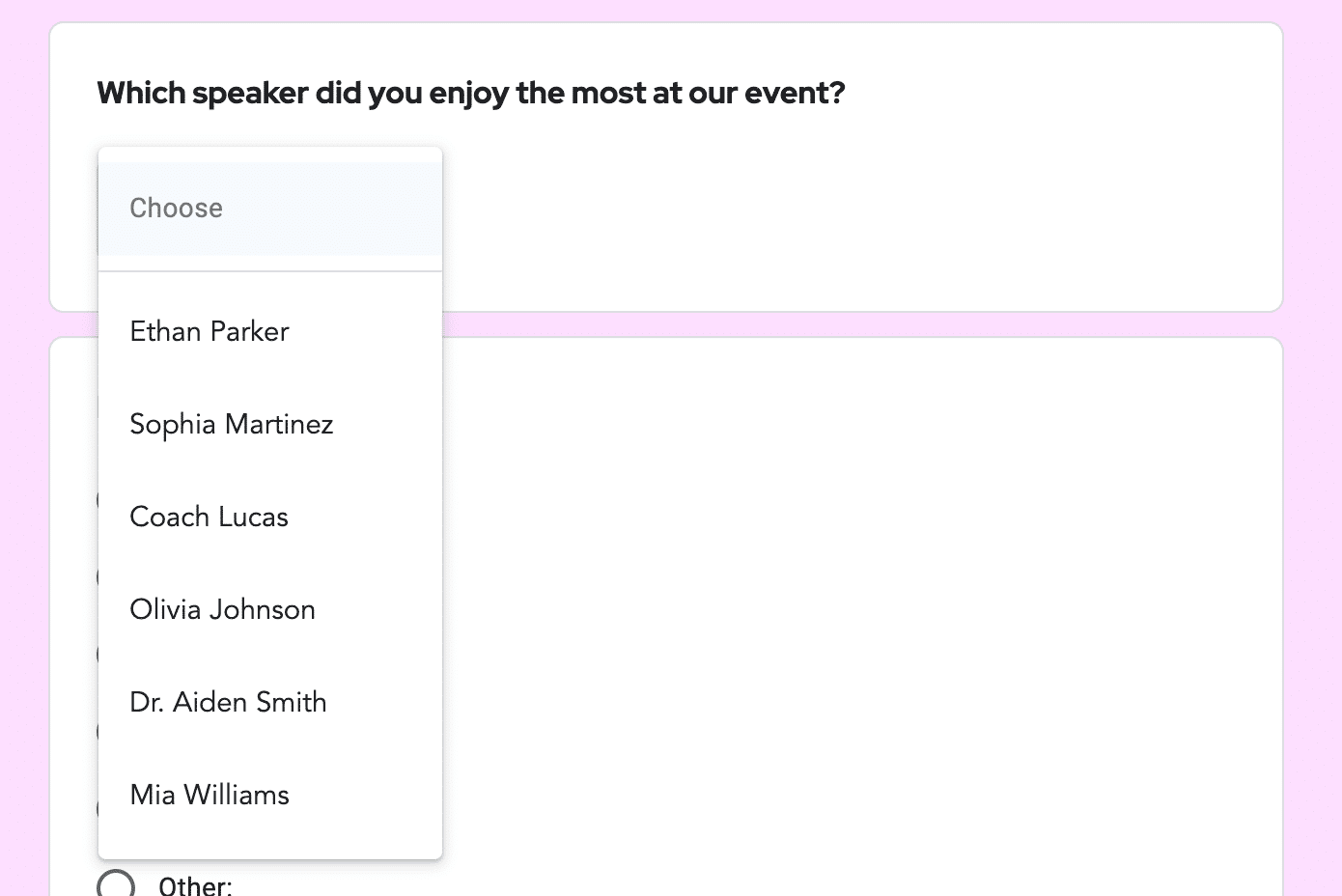 post event survey questions example of which speaker was the attendee favorite