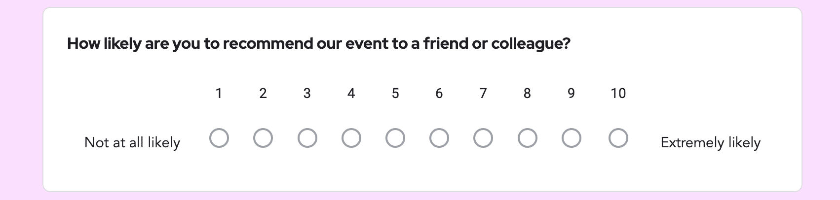a 1-10 rating scale about how likely you'd recommend our event to a friend