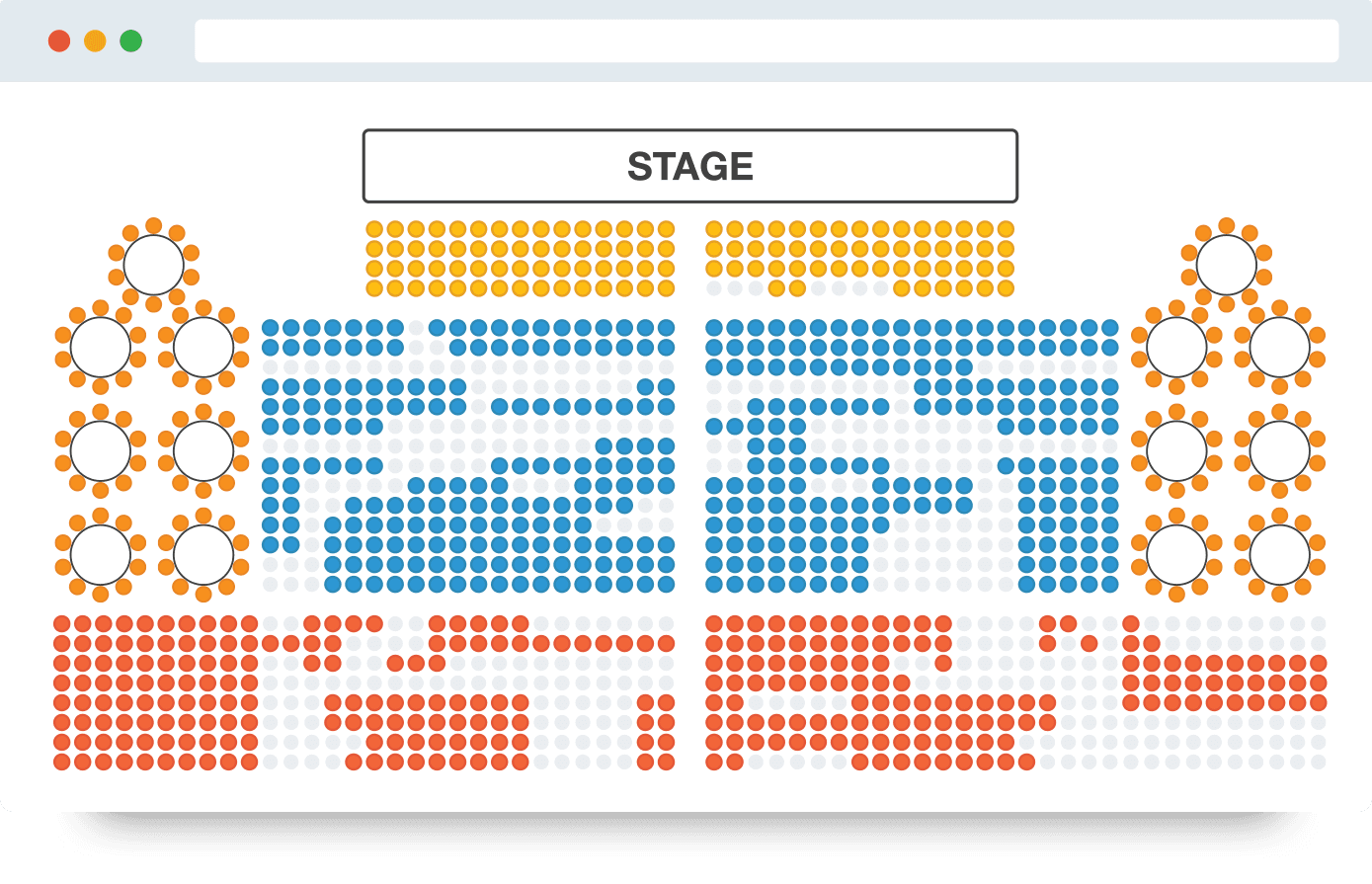 A map of a seating layout of a concert