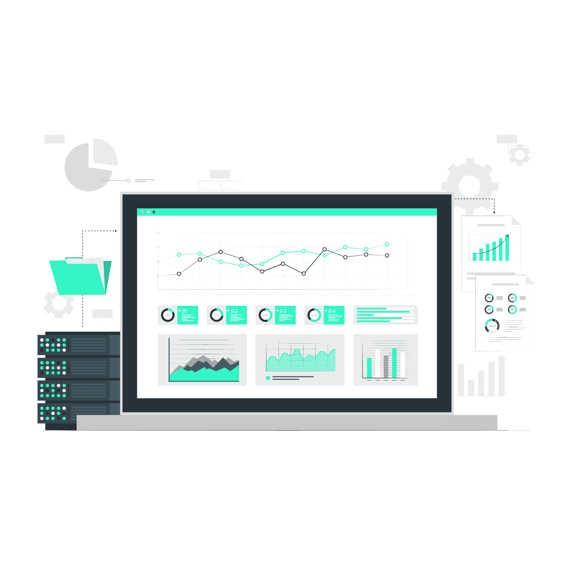 computer with data analytics on the screen