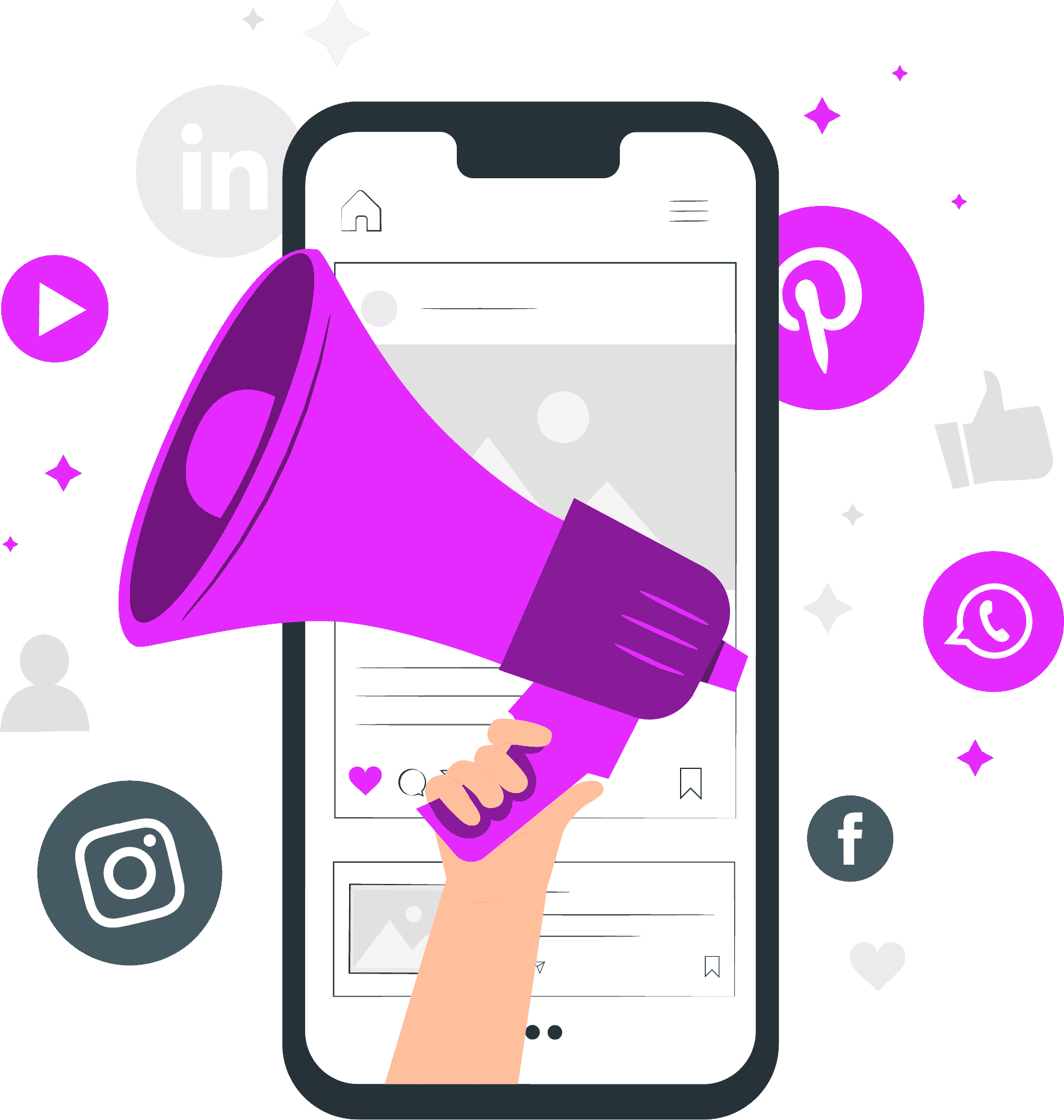 megaphone and social media marketing icons
