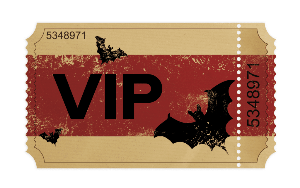 halloween themed VIP ticket stub