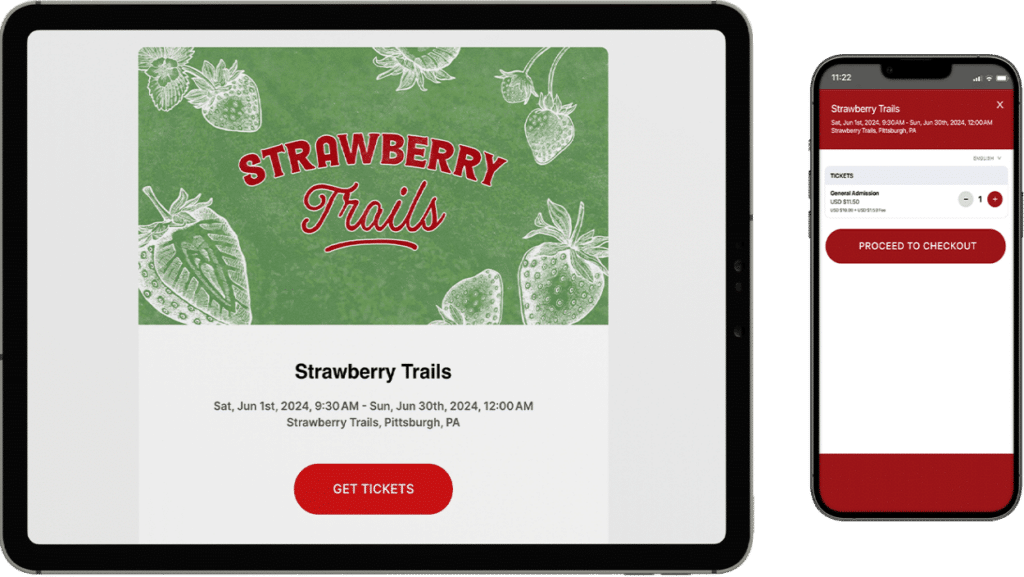 Screenshot of a fictitious TicketLeap event listing for a farm event