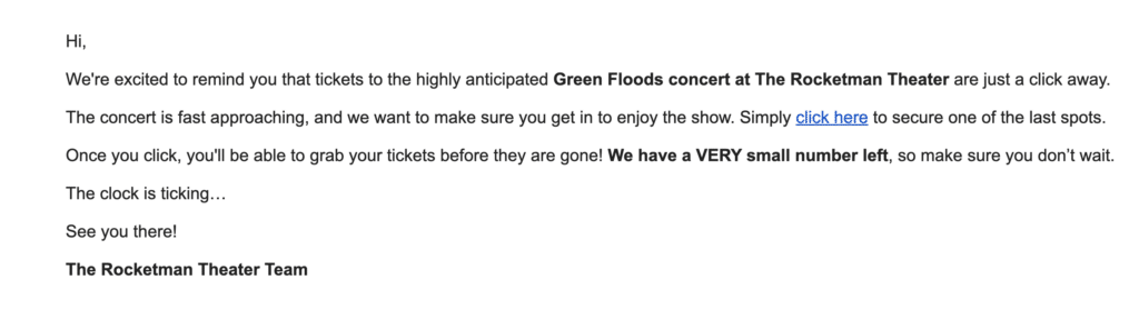 email copy of a phishing email from an event to a ticket buyer