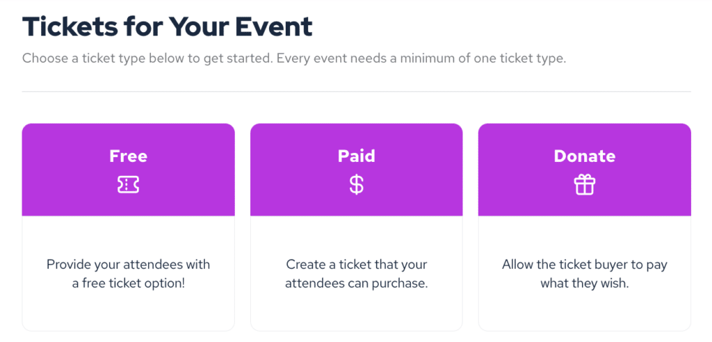 TicketLeap ticket types for free, paid, or donation tickets
