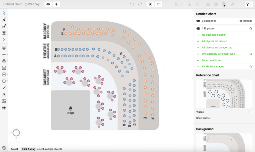 screenshot of reserved seating chart builder in TicketLeap