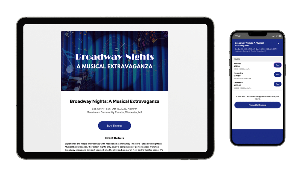 ticketing page for broadway show on TicketLeap