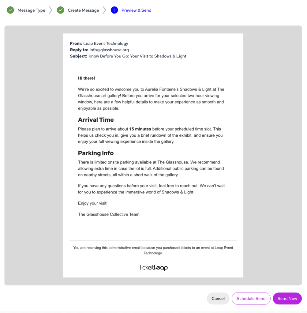 know before you go email for timed entry ticketing event
